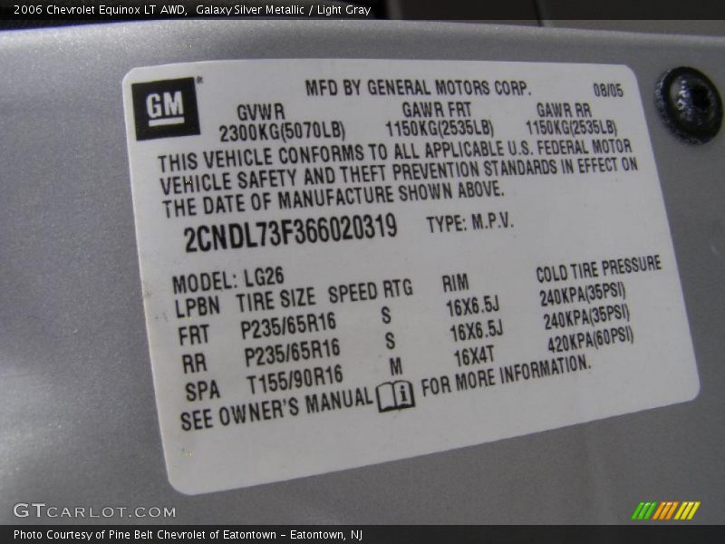 Galaxy Silver Metallic / Light Gray 2006 Chevrolet Equinox LT AWD