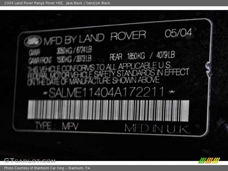 Java Black / Sand/Jet Black 2004 Land Rover Range Rover HSE