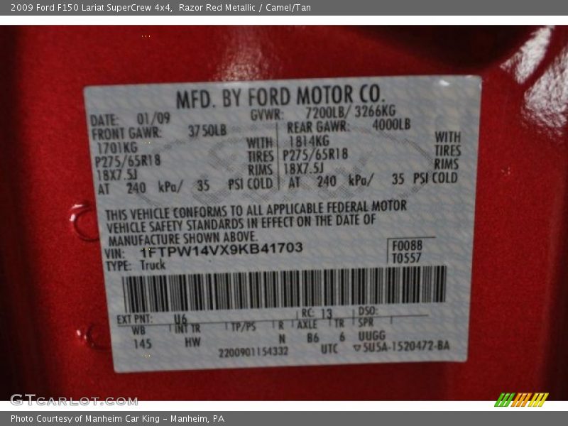 Razor Red Metallic / Camel/Tan 2009 Ford F150 Lariat SuperCrew 4x4