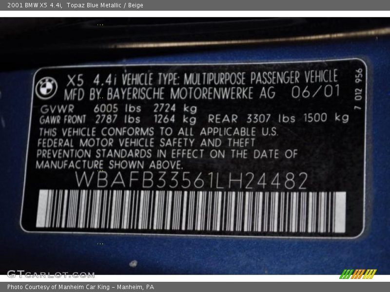 Topaz Blue Metallic / Beige 2001 BMW X5 4.4i