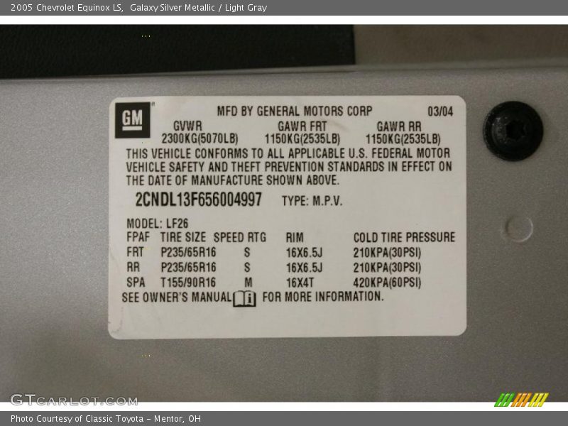 Galaxy Silver Metallic / Light Gray 2005 Chevrolet Equinox LS
