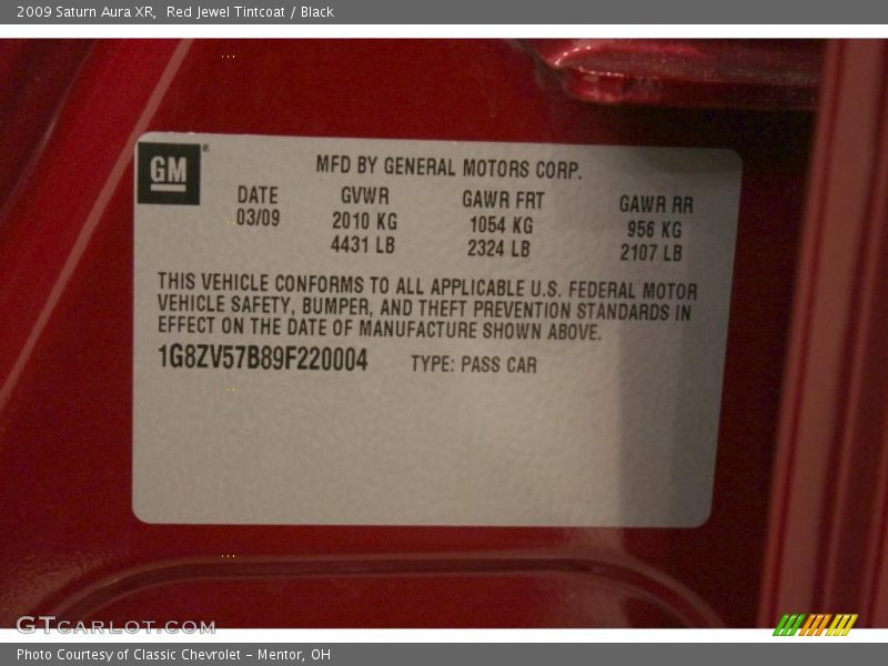 Red Jewel Tintcoat / Black 2009 Saturn Aura XR