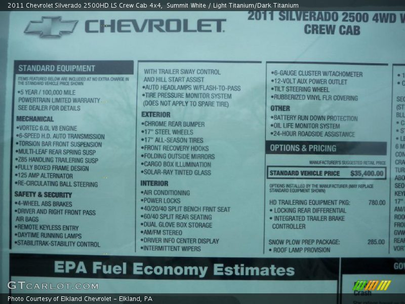  2011 Silverado 2500HD LS Crew Cab 4x4 Window Sticker