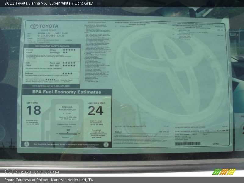  2011 Sienna V6 Window Sticker