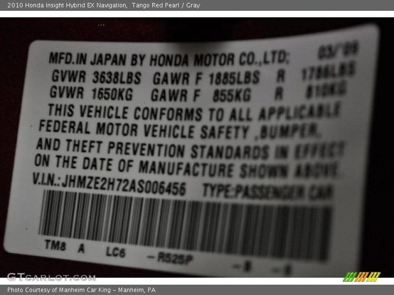 Tango Red Pearl / Gray 2010 Honda Insight Hybrid EX Navigation