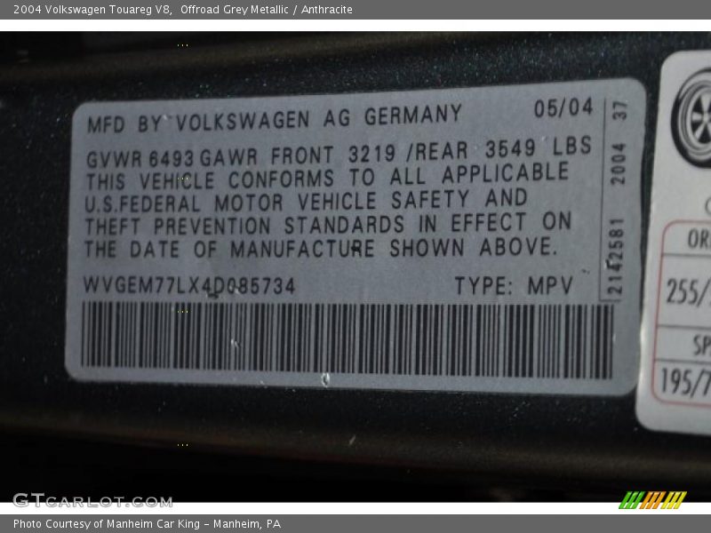 Offroad Grey Metallic / Anthracite 2004 Volkswagen Touareg V8