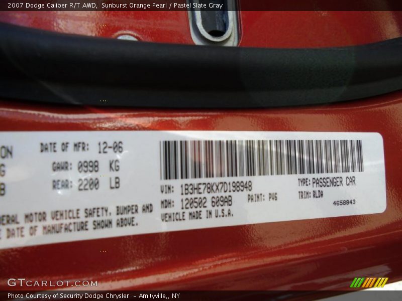 Sunburst Orange Pearl / Pastel Slate Gray 2007 Dodge Caliber R/T AWD