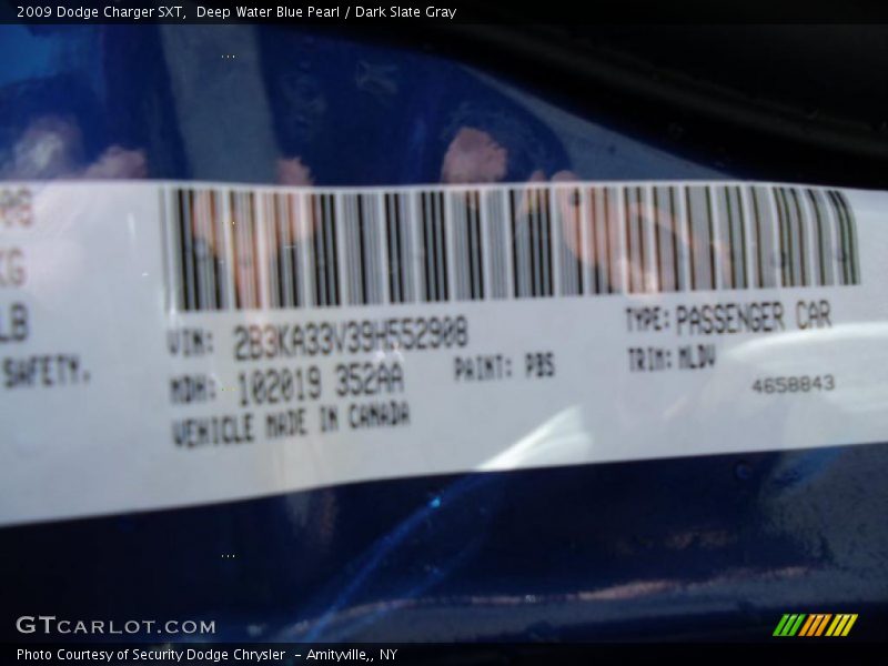 Deep Water Blue Pearl / Dark Slate Gray 2009 Dodge Charger SXT