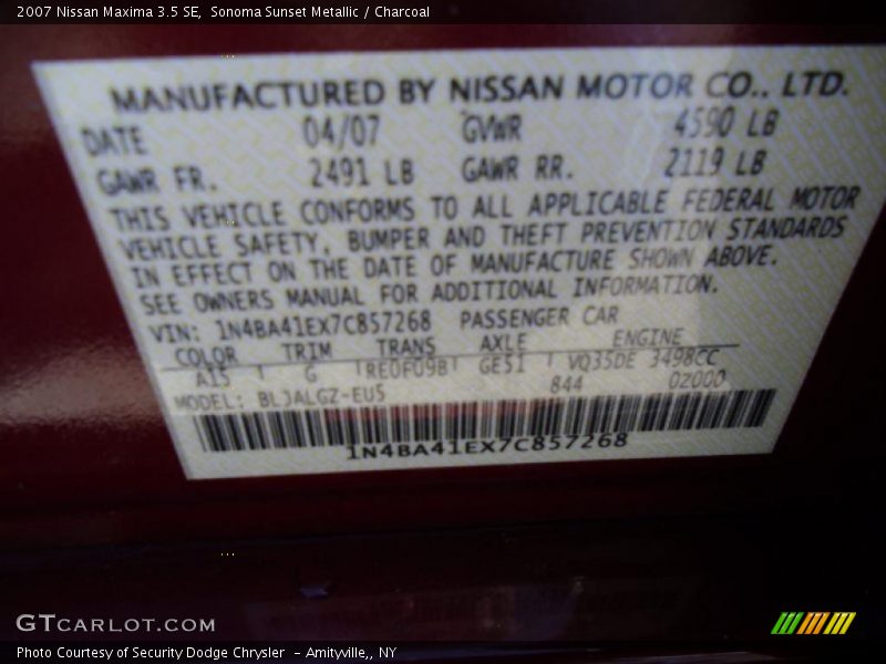 Sonoma Sunset Metallic / Charcoal 2007 Nissan Maxima 3.5 SE