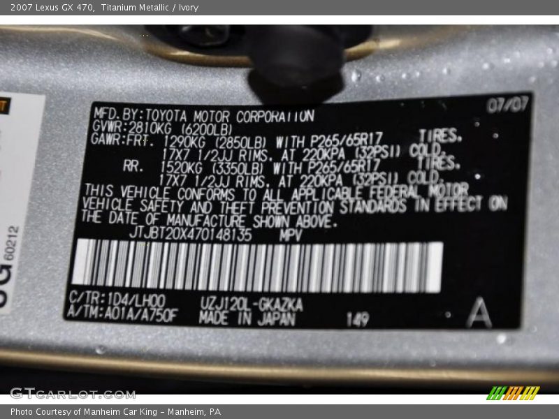 Titanium Metallic / Ivory 2007 Lexus GX 470
