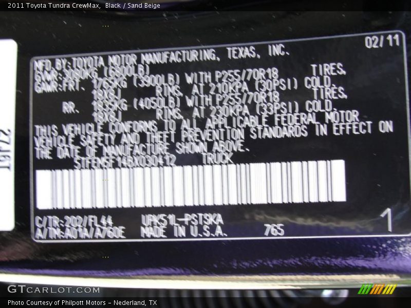 2011 Tundra CrewMax Black Color Code 202