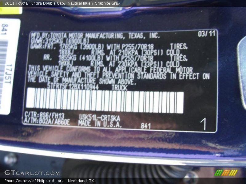 2011 Tundra Double Cab Nautical Blue Color Code 8S6