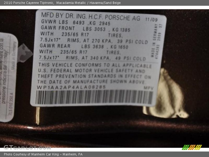 Macadamia Metallic / Havanna/Sand Beige 2010 Porsche Cayenne Tiptronic