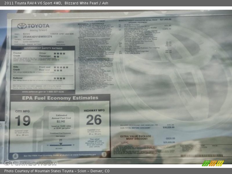  2011 RAV4 V6 Sport 4WD Window Sticker