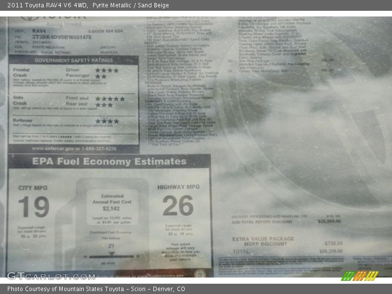  2011 RAV4 V6 4WD Window Sticker