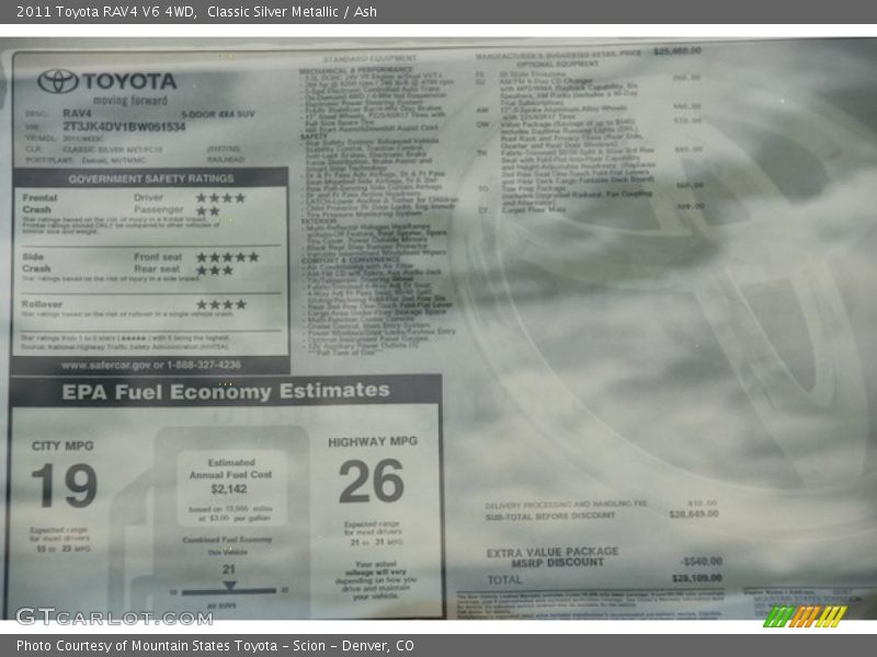  2011 RAV4 V6 4WD Window Sticker