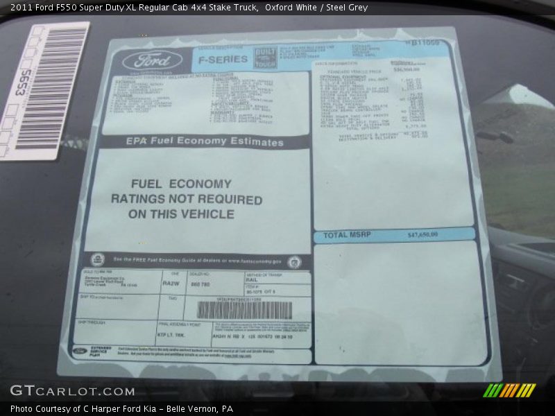 2011 F550 Super Duty XL Regular Cab 4x4 Stake Truck Window Sticker