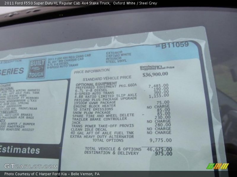  2011 F550 Super Duty XL Regular Cab 4x4 Stake Truck Window Sticker