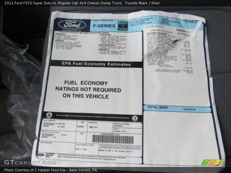  2011 F350 Super Duty XL Regular Cab 4x4 Chassis Dump Truck Window Sticker