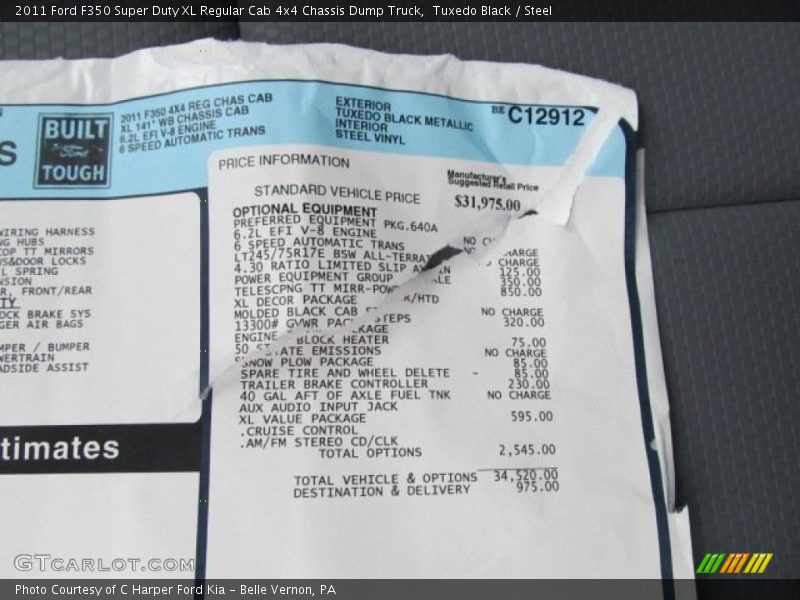  2011 F350 Super Duty XL Regular Cab 4x4 Chassis Dump Truck Window Sticker