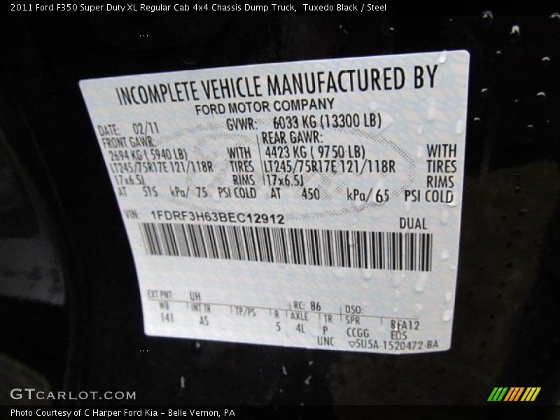 Tuxedo Black / Steel 2011 Ford F350 Super Duty XL Regular Cab 4x4 Chassis Dump Truck