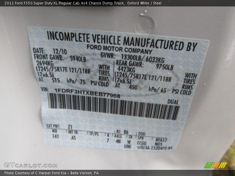 Oxford White / Steel 2011 Ford F350 Super Duty XL Regular Cab 4x4 Chassis Dump Truck