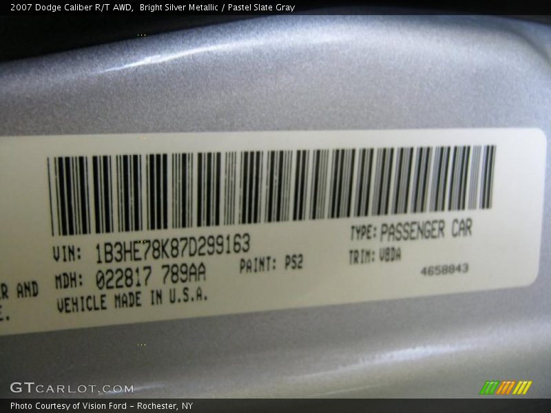 Bright Silver Metallic / Pastel Slate Gray 2007 Dodge Caliber R/T AWD