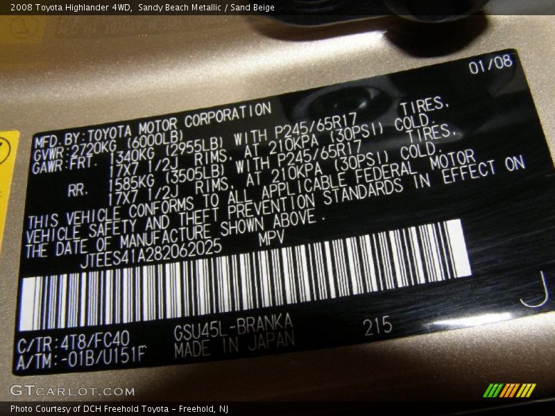 Sandy Beach Metallic / Sand Beige 2008 Toyota Highlander 4WD