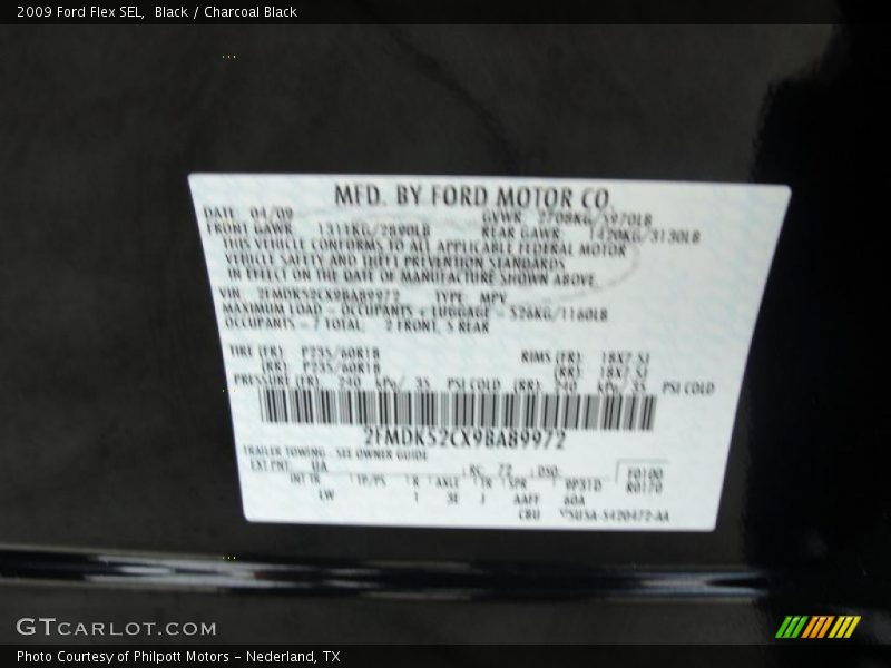 Black / Charcoal Black 2009 Ford Flex SEL