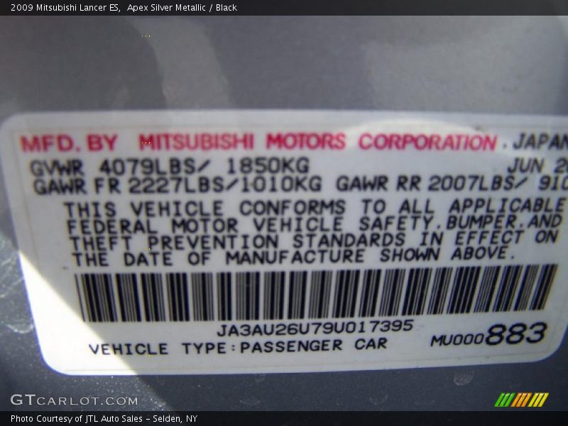 Apex Silver Metallic / Black 2009 Mitsubishi Lancer ES