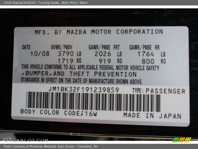 Black Mica / Black 2009 Mazda MAZDA3 i Touring Sedan