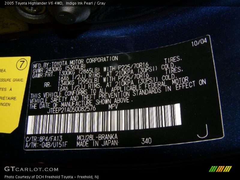 Indigo Ink Pearl / Gray 2005 Toyota Highlander V6 4WD