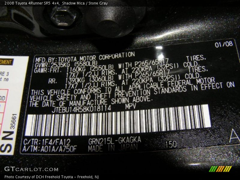 Shadow Mica / Stone Gray 2008 Toyota 4Runner SR5 4x4