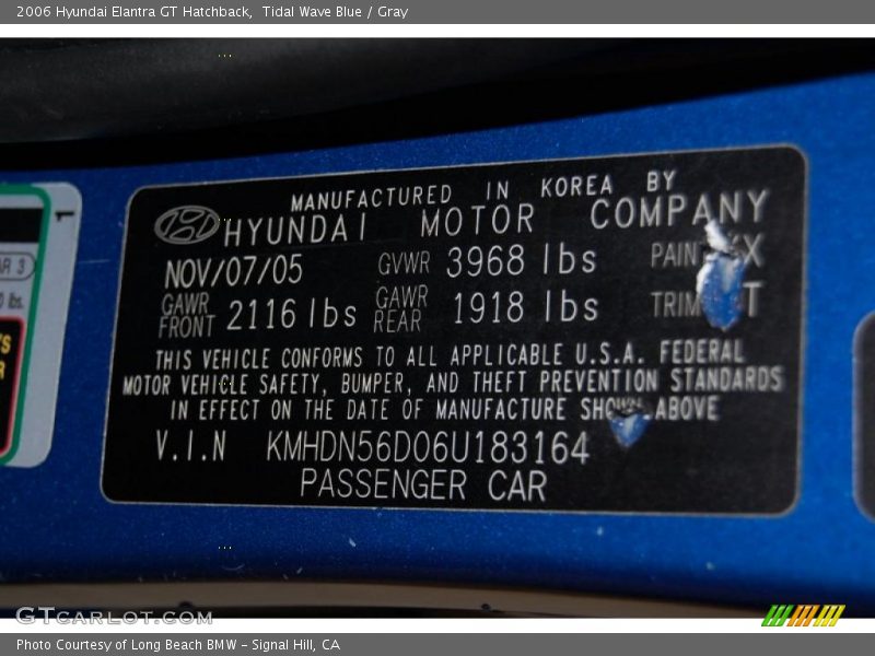 Tidal Wave Blue / Gray 2006 Hyundai Elantra GT Hatchback