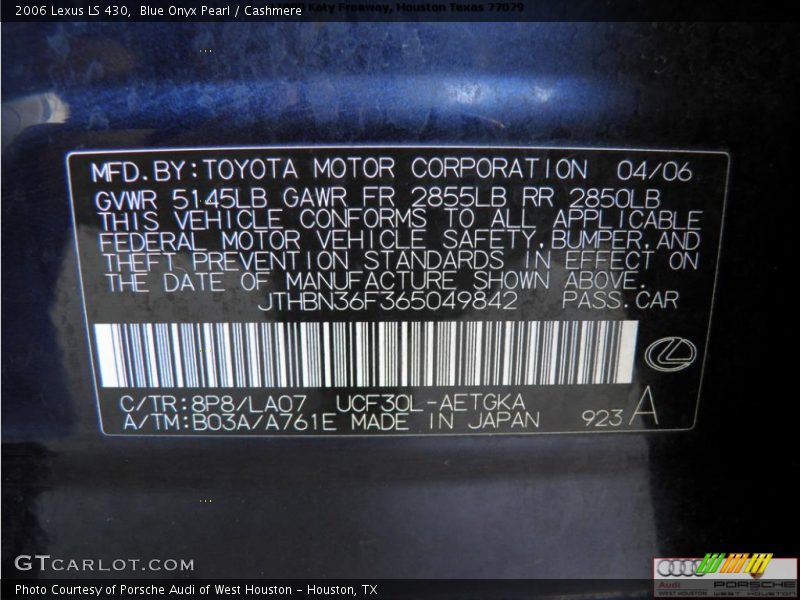 Blue Onyx Pearl / Cashmere 2006 Lexus LS 430