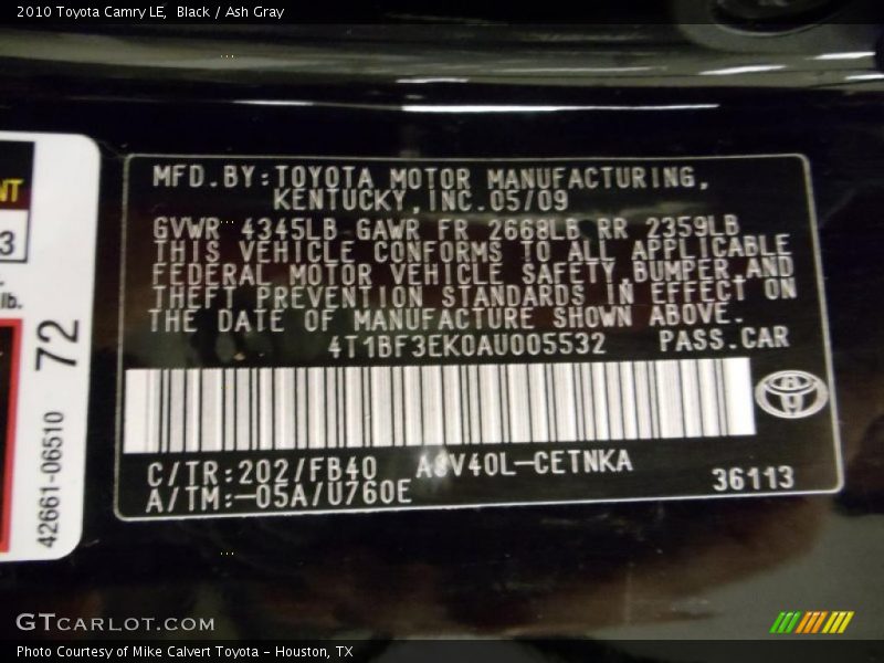 Black / Ash Gray 2010 Toyota Camry LE