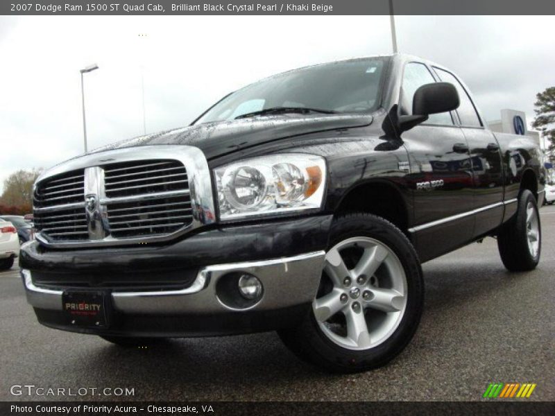 Brilliant Black Crystal Pearl / Khaki Beige 2007 Dodge Ram 1500 ST Quad Cab