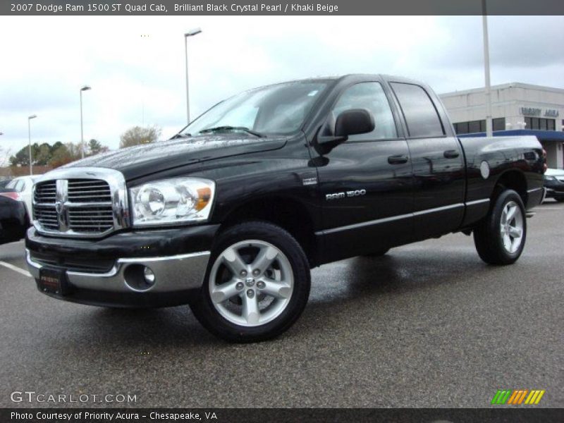 Brilliant Black Crystal Pearl / Khaki Beige 2007 Dodge Ram 1500 ST Quad Cab