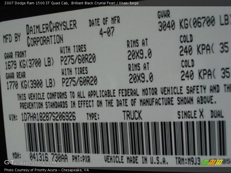 Brilliant Black Crystal Pearl / Khaki Beige 2007 Dodge Ram 1500 ST Quad Cab