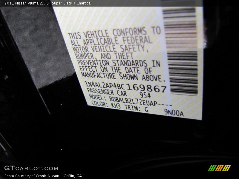 Super Black / Charcoal 2011 Nissan Altima 2.5 S
