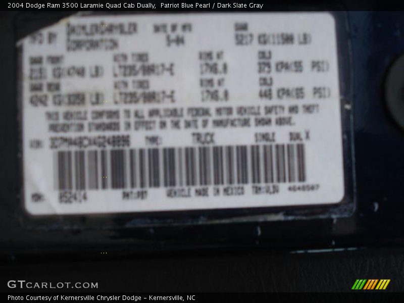 Patriot Blue Pearl / Dark Slate Gray 2004 Dodge Ram 3500 Laramie Quad Cab Dually