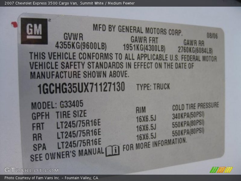 Summit White / Medium Pewter 2007 Chevrolet Express 3500 Cargo Van
