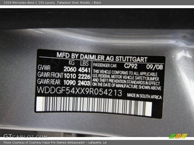 Palladium Silver Metallic / Black 2009 Mercedes-Benz C 300 Luxury