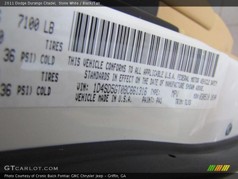 Stone White / Black/Tan 2011 Dodge Durango Citadel