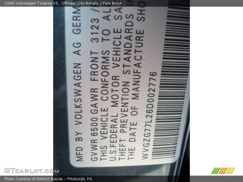 Offroad Grey Metallic / Pure Beige 2006 Volkswagen Touareg V6