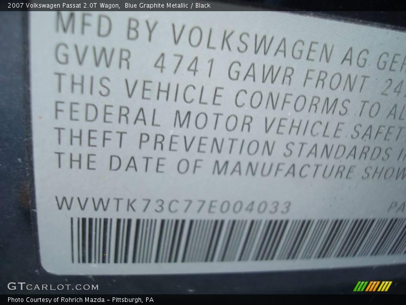 Blue Graphite Metallic / Black 2007 Volkswagen Passat 2.0T Wagon