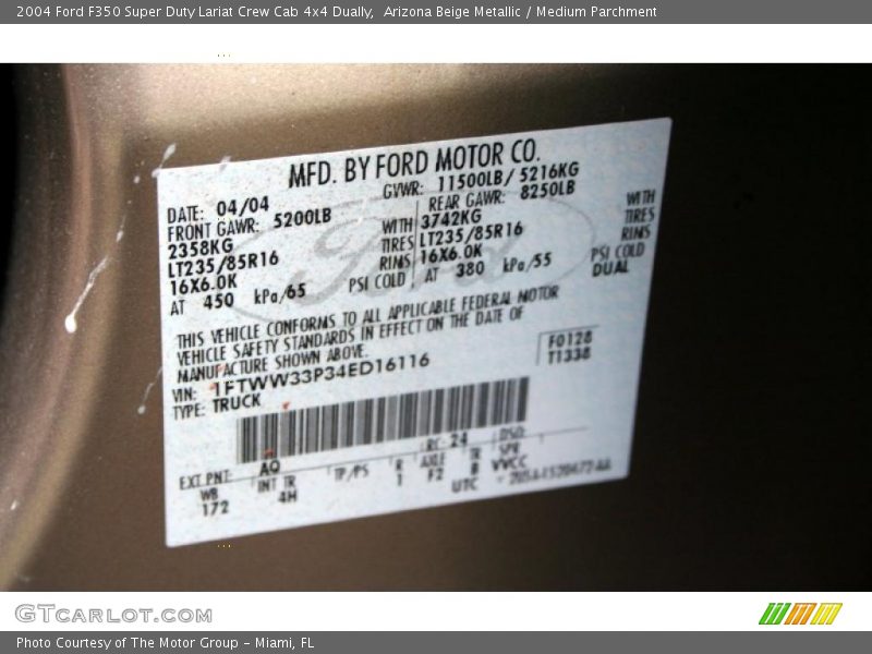 Arizona Beige Metallic / Medium Parchment 2004 Ford F350 Super Duty Lariat Crew Cab 4x4 Dually