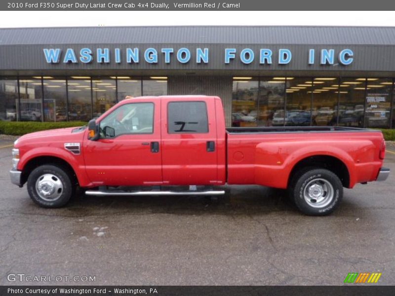 Vermillion Red / Camel 2010 Ford F350 Super Duty Lariat Crew Cab 4x4 Dually