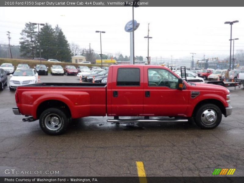 Vermillion Red / Camel 2010 Ford F350 Super Duty Lariat Crew Cab 4x4 Dually