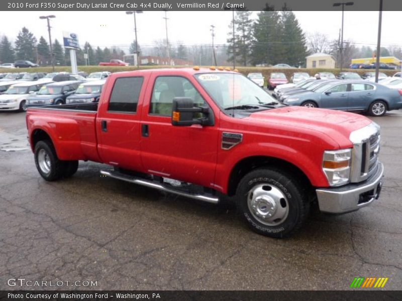 Vermillion Red / Camel 2010 Ford F350 Super Duty Lariat Crew Cab 4x4 Dually